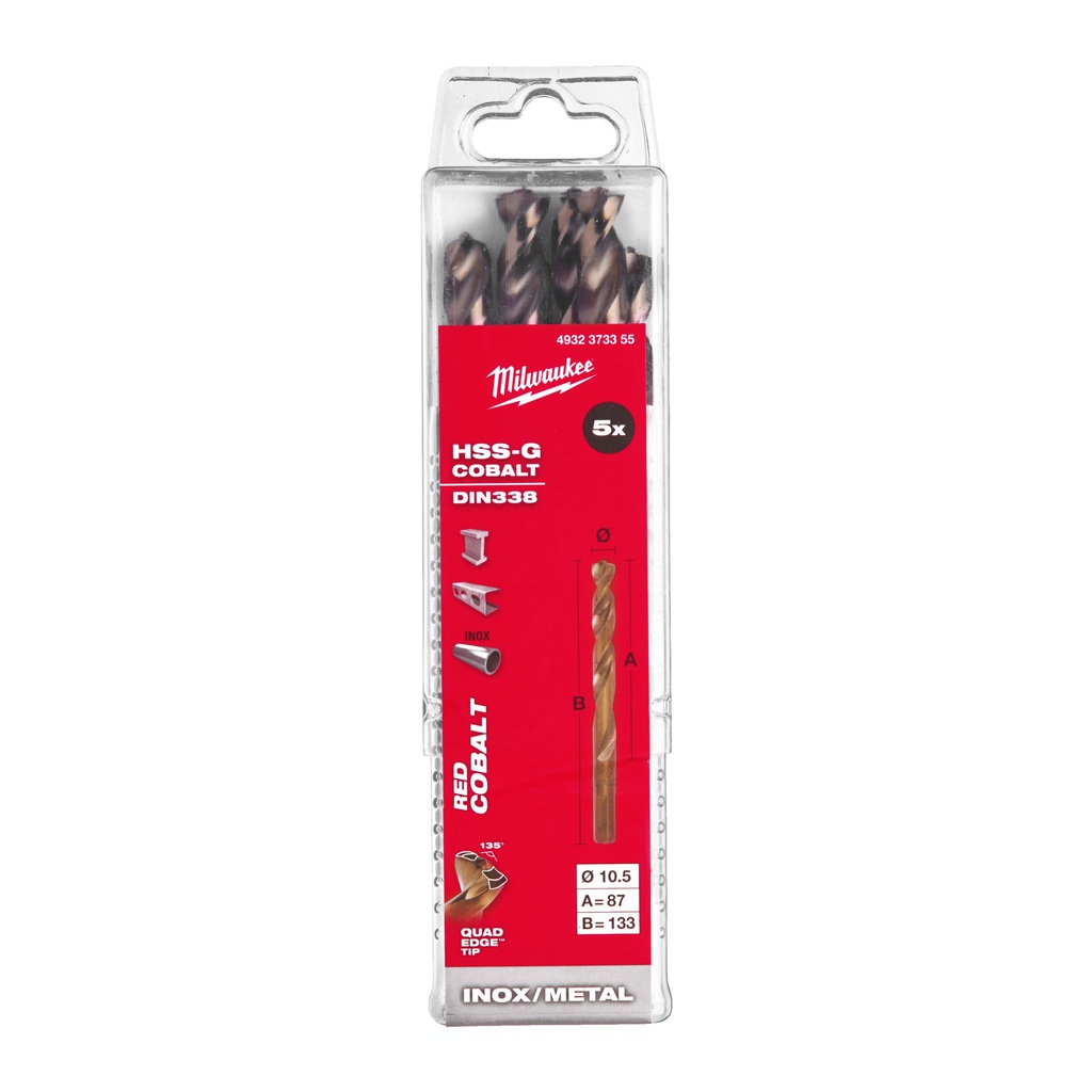 Wiertła_do_metalu_HSS-G_RED_COBALT_-_DIN_338_-_opakowanie_po_5_i_10_szt._Milwaukee_HSSGC_10.5_x_133_-_5_pcs_1