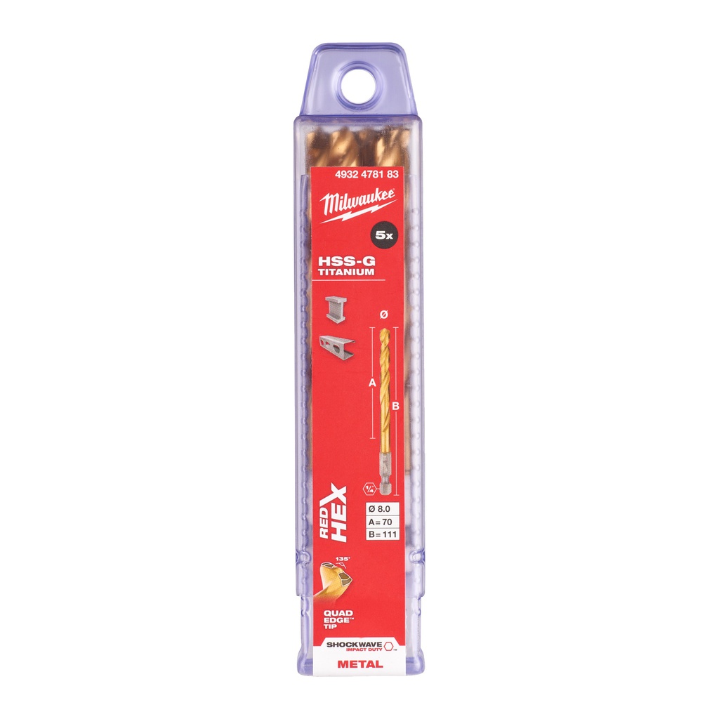 Wiertła_do_metalu_HSS-TiN_-_opakowanie_5_i_10_sztuk_Milwaukee_Shockwave_HSS-G_TiN_Red_Hex_8_mm_-_5_pcs_1