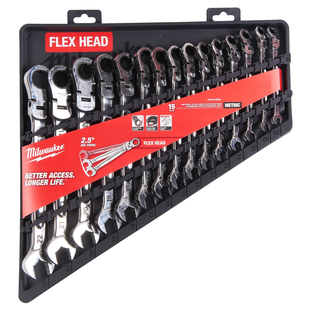 Zestaw_kluczy_płasko-oczkowych_MAXBITE™_z_ruchomą_główką_grzechotki_Milwaukee_15pc_Maxbite_Flex_Head_Spanner_Set_1