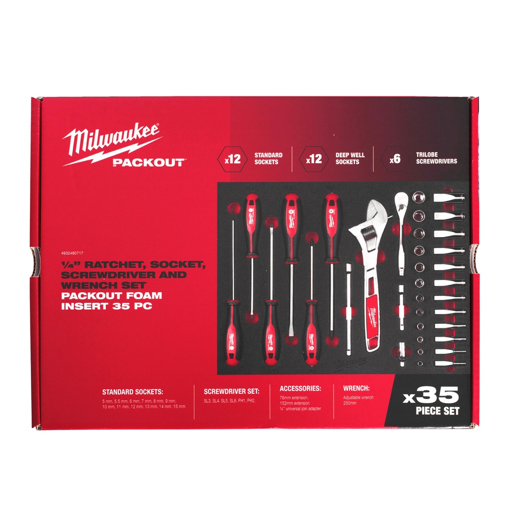 Wkładki_piankowe_do_szuflad_PACKOUT™_z_grzechotką_i_nasadkami_Milwaukee_1/4"_Ratchet_and_Socket_and_Trilobe_Screwdriver_and_Wrench_Set_Foam_Insert_2