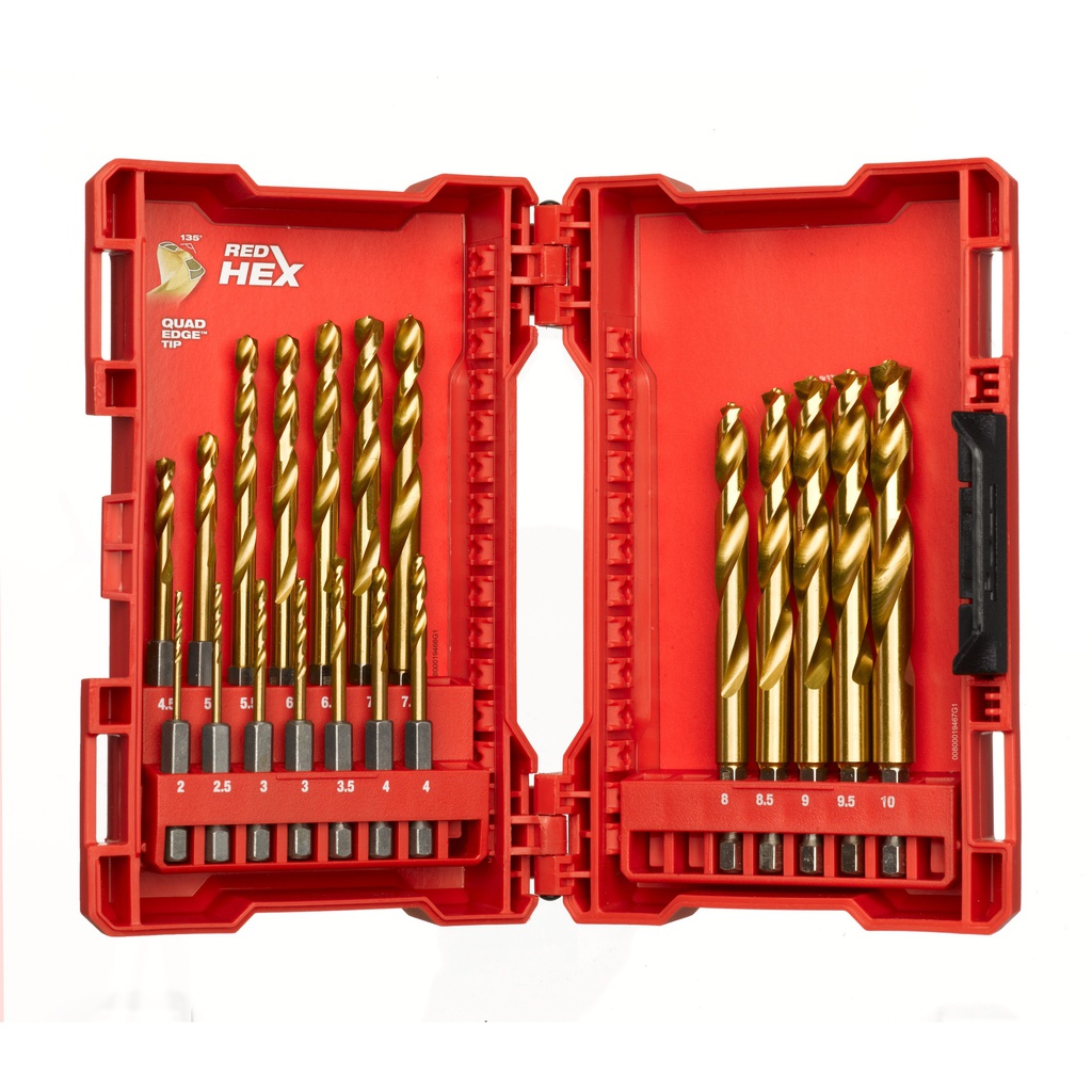 Wiertła SHOCKWAVE™ HSS-G TiN RED HEX - zestawy w plastikowych kasetach Milwaukee | Shockwave HSS-G TiN Red Hex - 19 pc Set