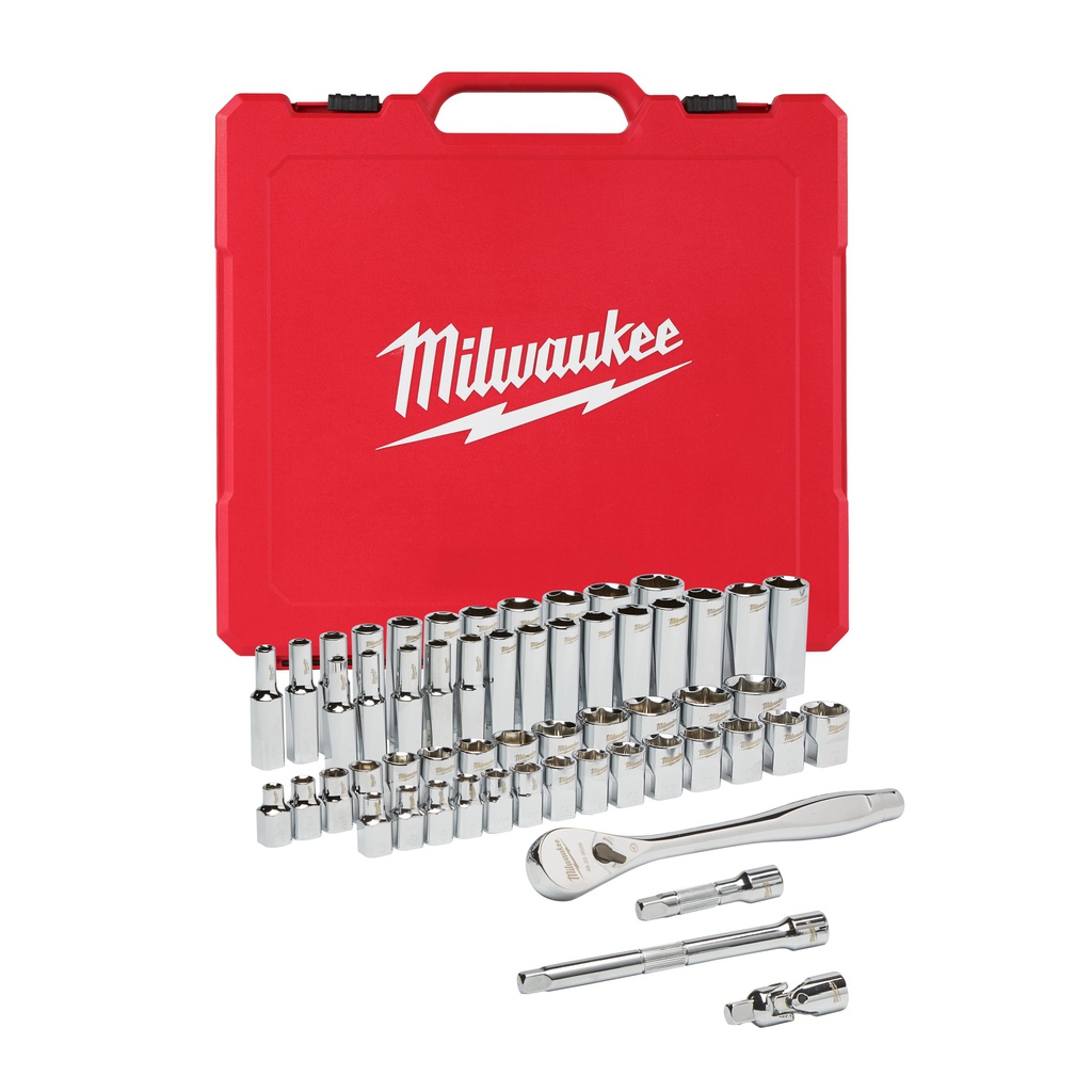 Zestawy nasadek  z grzechotką Milwaukee | 3/8 Drive 56 pc Ratchet + Socket Set SAE + Metric