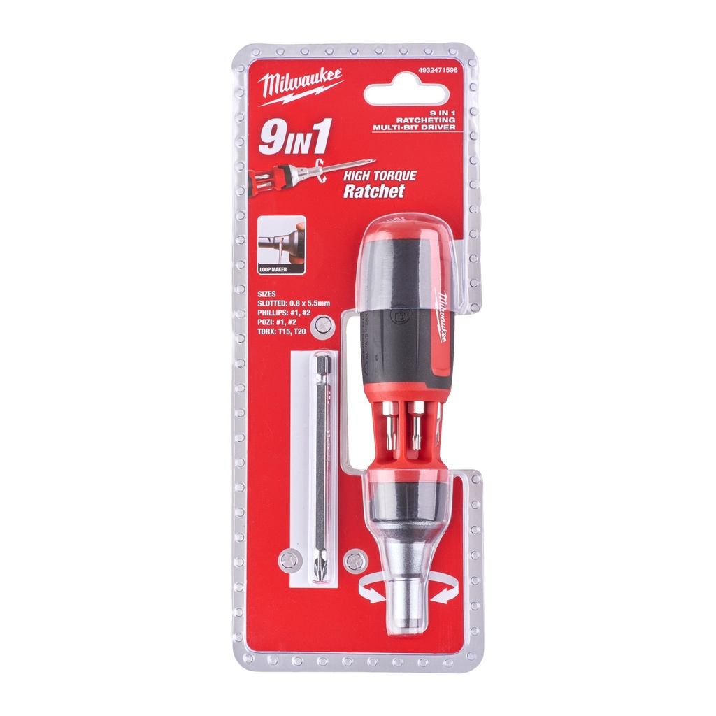 Uniwersalny wkrętak z grzechotką 9 w 1 Milwaukee | 9 in 1 Rat. Multibit Driver-Uni. 1PC