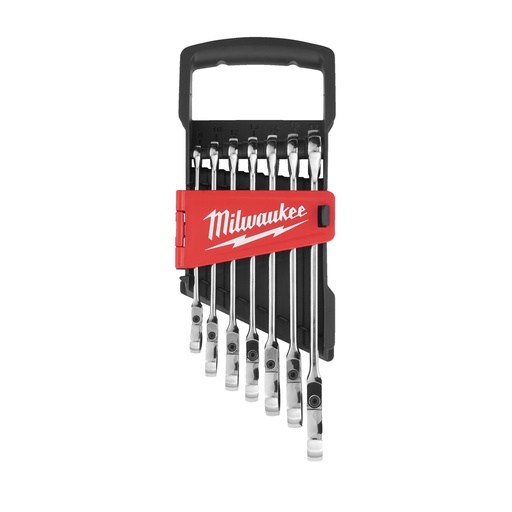 [4932478557] Zestaw kluczy płasko-oczkowych MAXBITE™ z ruchomą główką grzechotki Milwaukee | 7pc Maxbite Flex Head Spanner Set