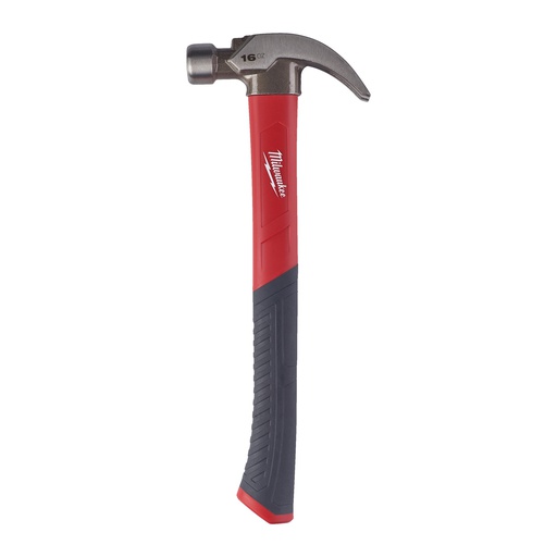 [4932478657] Młotek ciesielski z trzonkiem z włokna szklanego, pazur zakrzywiony Milwaukee | Fiberglass Curved Claw Hammer 16oz / 450g